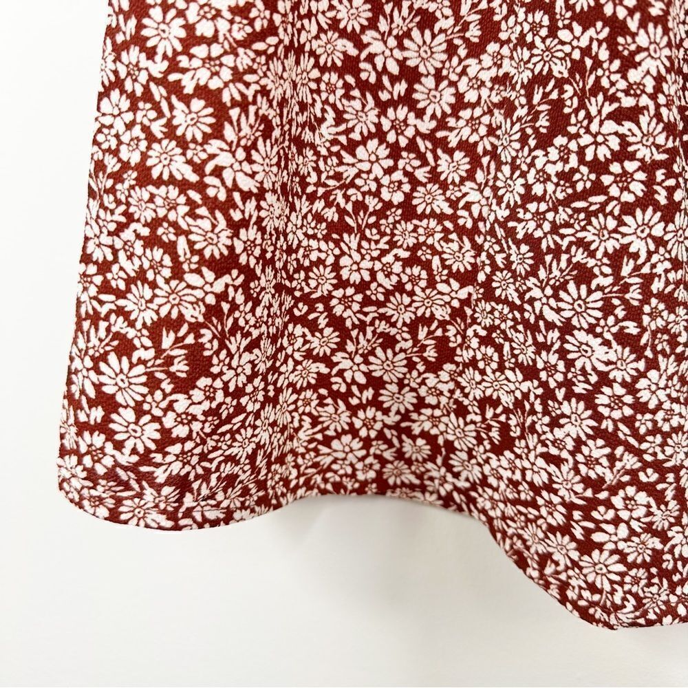 Montreal Rust Colored Patterned Button Up Ruffle‎ Short Sleeve Peasant Dress - Picture 5 of 14